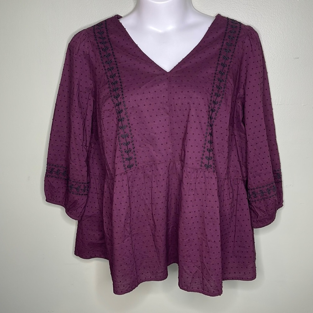 Lane Bryant babydoll top with embroidery size 20 deep purple